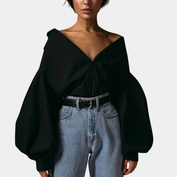 Raimona - Camicetta elegante da donna con maniche a sbuffo di tendenza