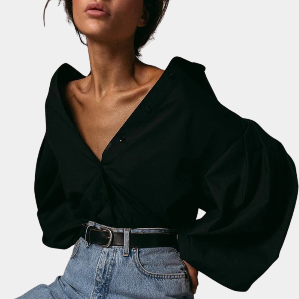 Raimona - Camicetta elegante da donna con maniche a sbuffo di tendenza
