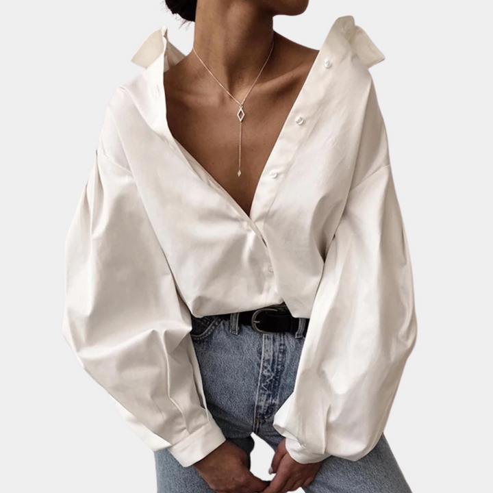 Raimona - Camicetta elegante da donna con maniche a sbuffo di tendenza