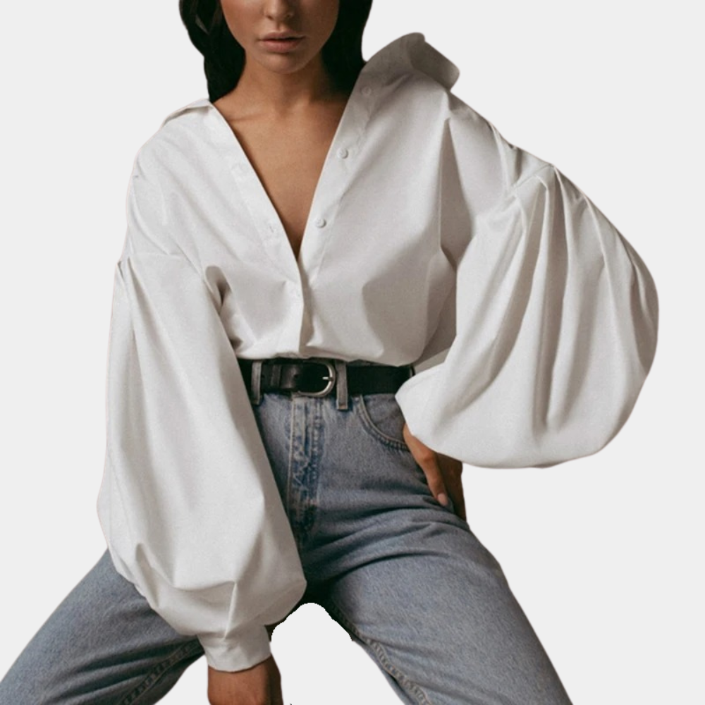 Raimona - Camicetta elegante da donna con maniche a sbuffo di tendenza