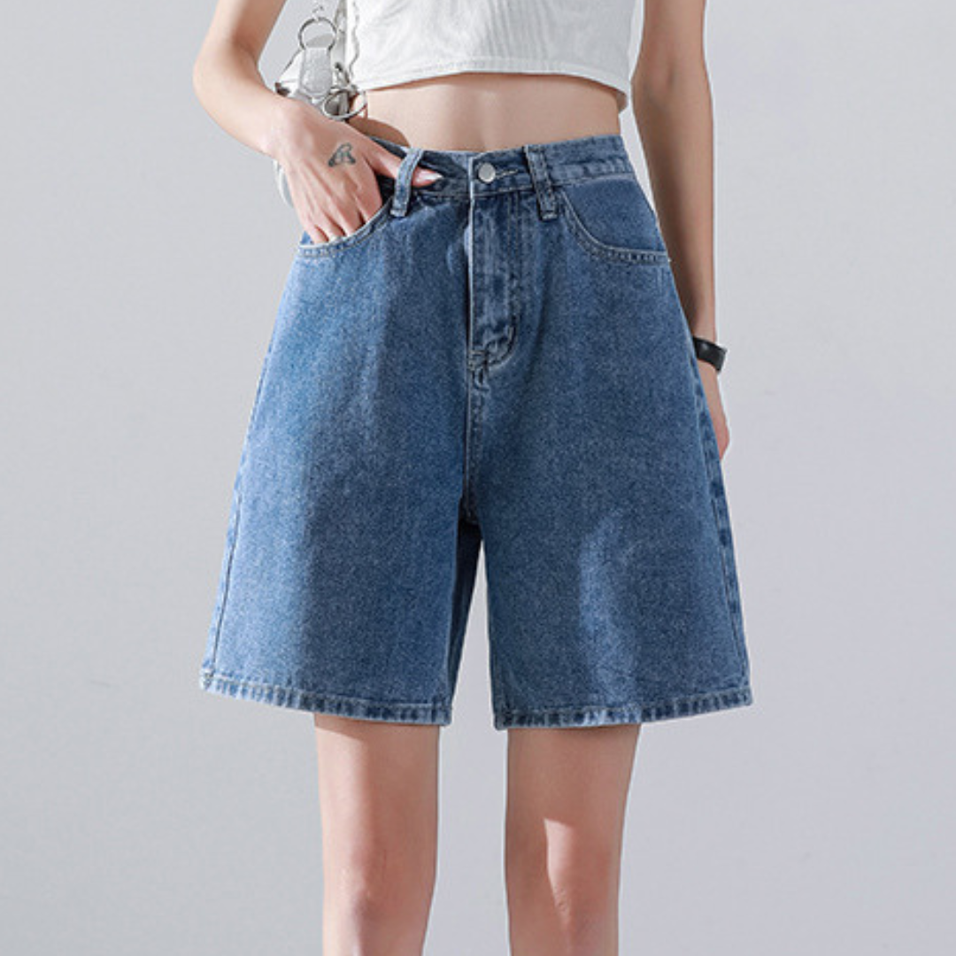 Liesel - Krótkie proste eleganckie spodnie jeansowe damskie