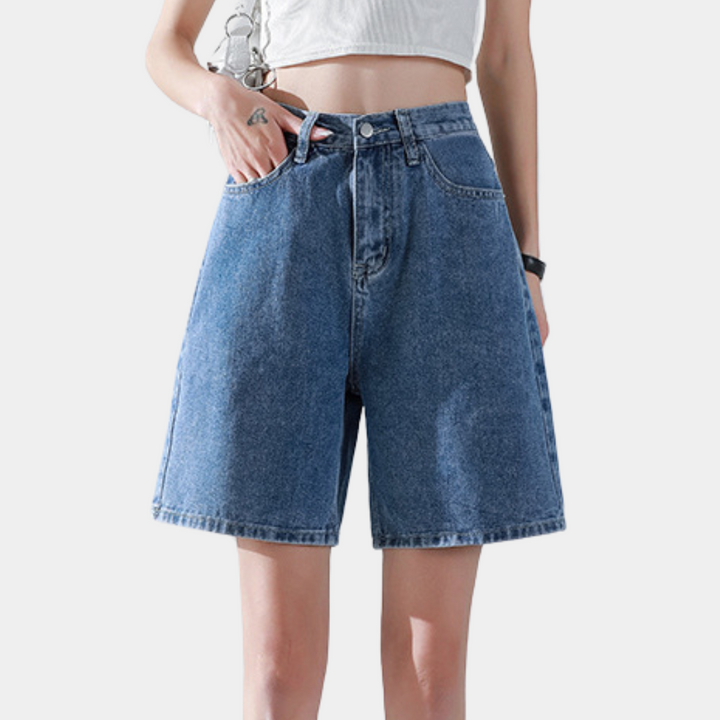 Liesel - Krótkie proste eleganckie spodnie jeansowe damskie