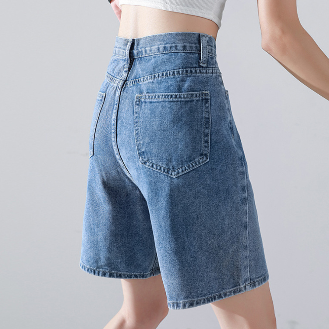 Liesel - Krótkie proste eleganckie spodnie jeansowe damskie