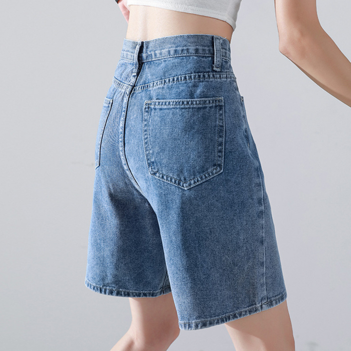 Liesel - Krótkie proste eleganckie spodnie jeansowe damskie