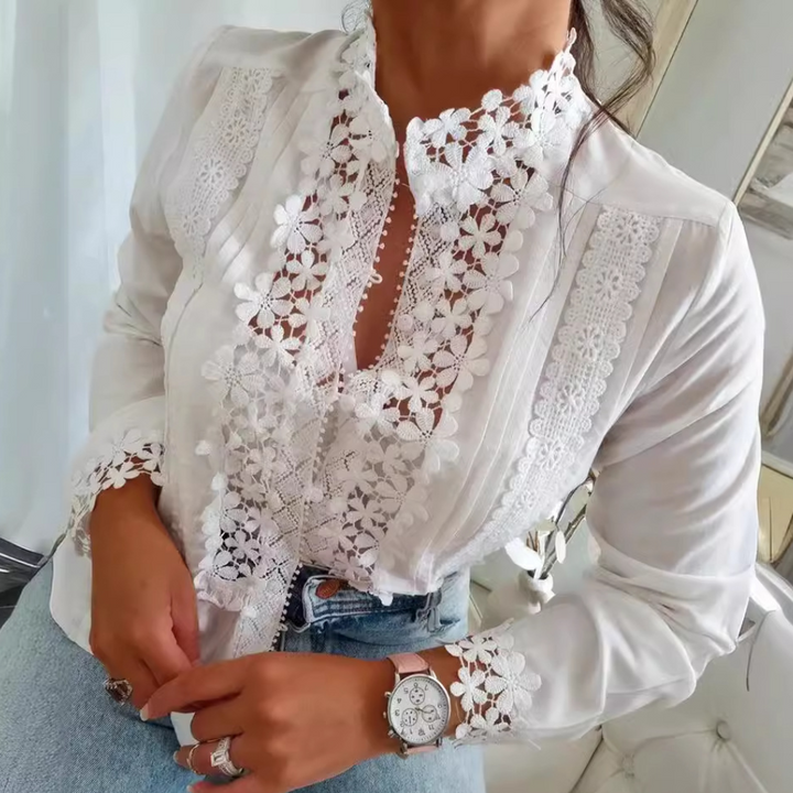 Marga - Enchanting blouse with elegant floral lace for a romantic look