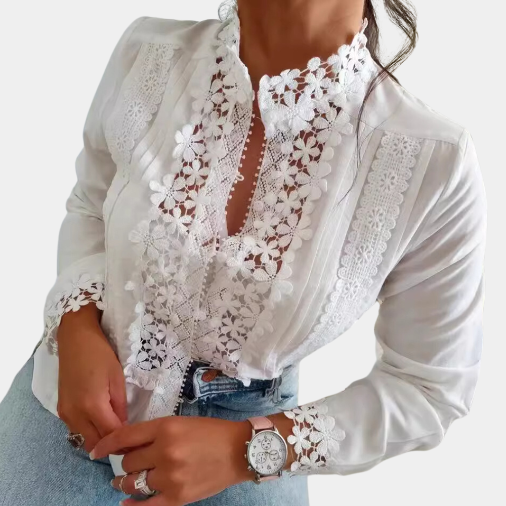 Marga - Enchanting blouse with elegant floral lace for a romantic look