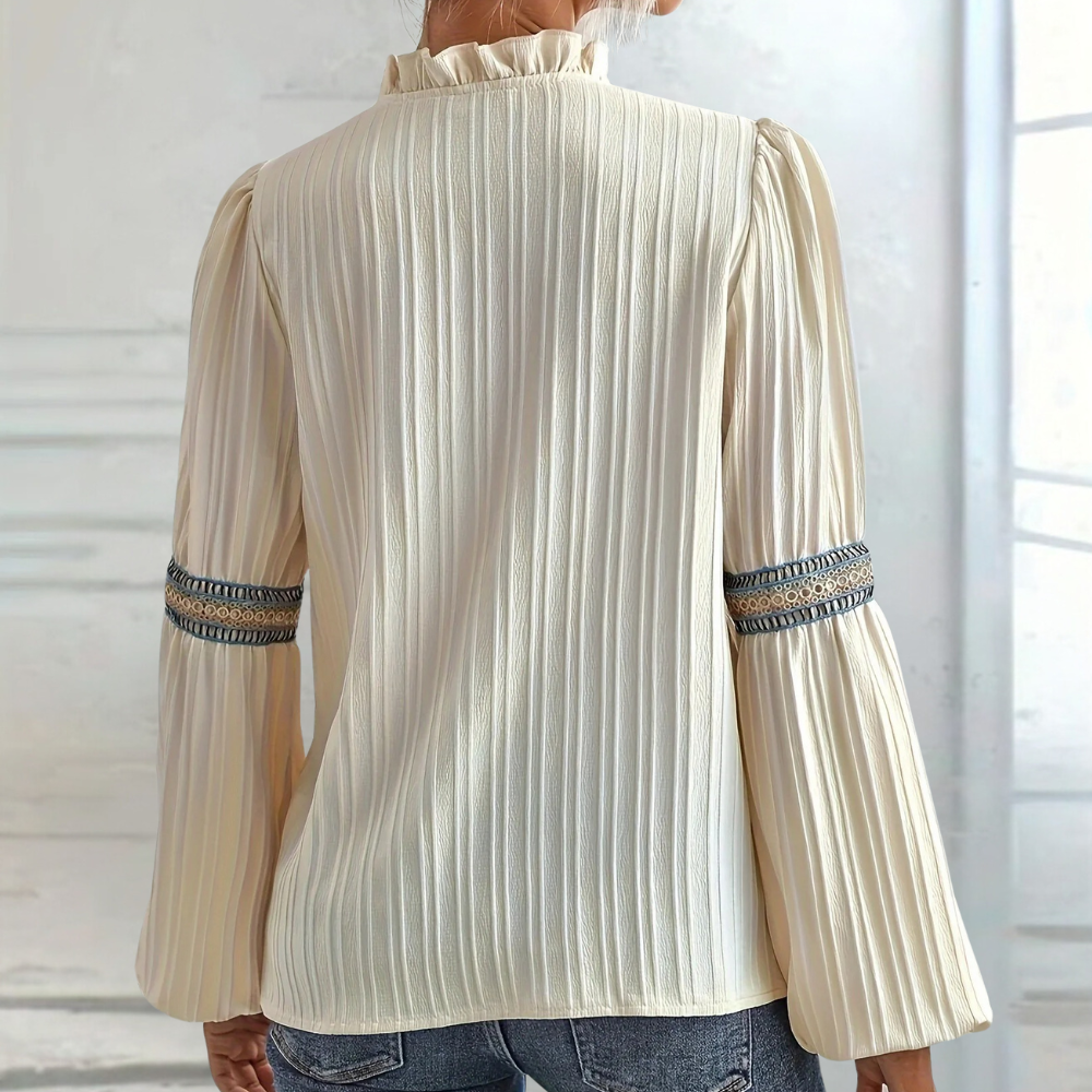 Teodora - Elegant V-neck blouse for women with stylish ruffles