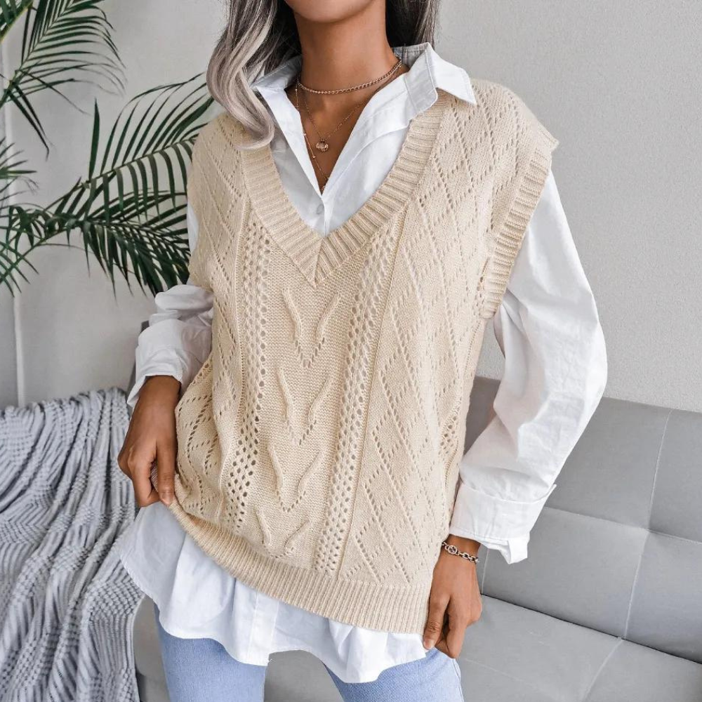 Arlette - Elegant V-neck knitted pullover cardigan for women