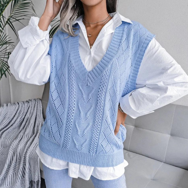 Arlette - Elegant V-neck knitted pullover cardigan for women