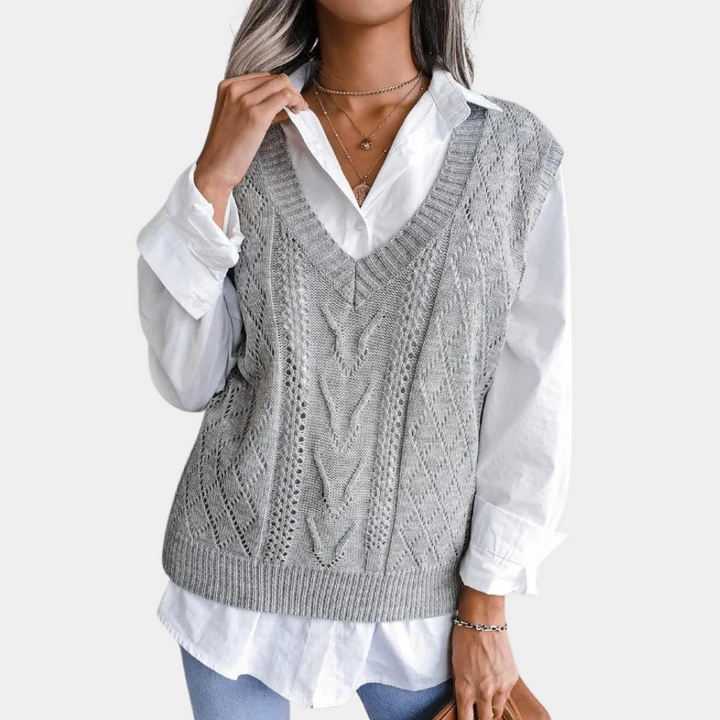 Arlette - Elegant V-neck knitted pullover cardigan for women
