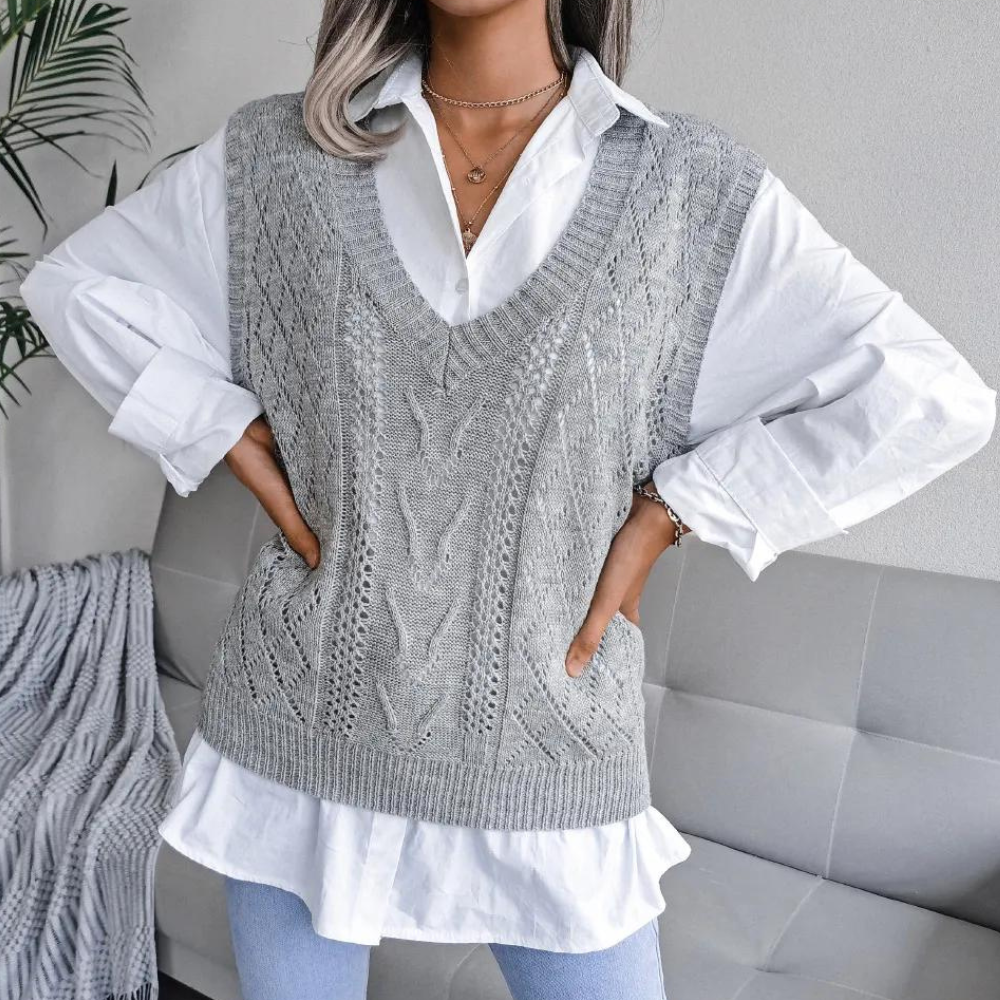 Arlette - Elegant V-neck knitted pullover cardigan for women