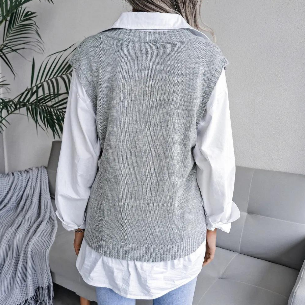 Arlette - Elegant V-neck knitted pullover cardigan for women