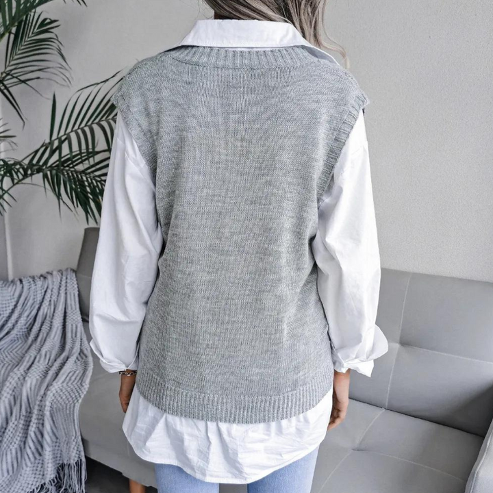 Arlette - Elegant V-neck knitted pullover cardigan for women