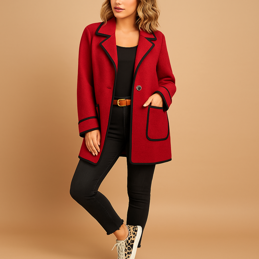 Blazer femme doublé en mélange de laine coupe décontractée pour la saison automnale