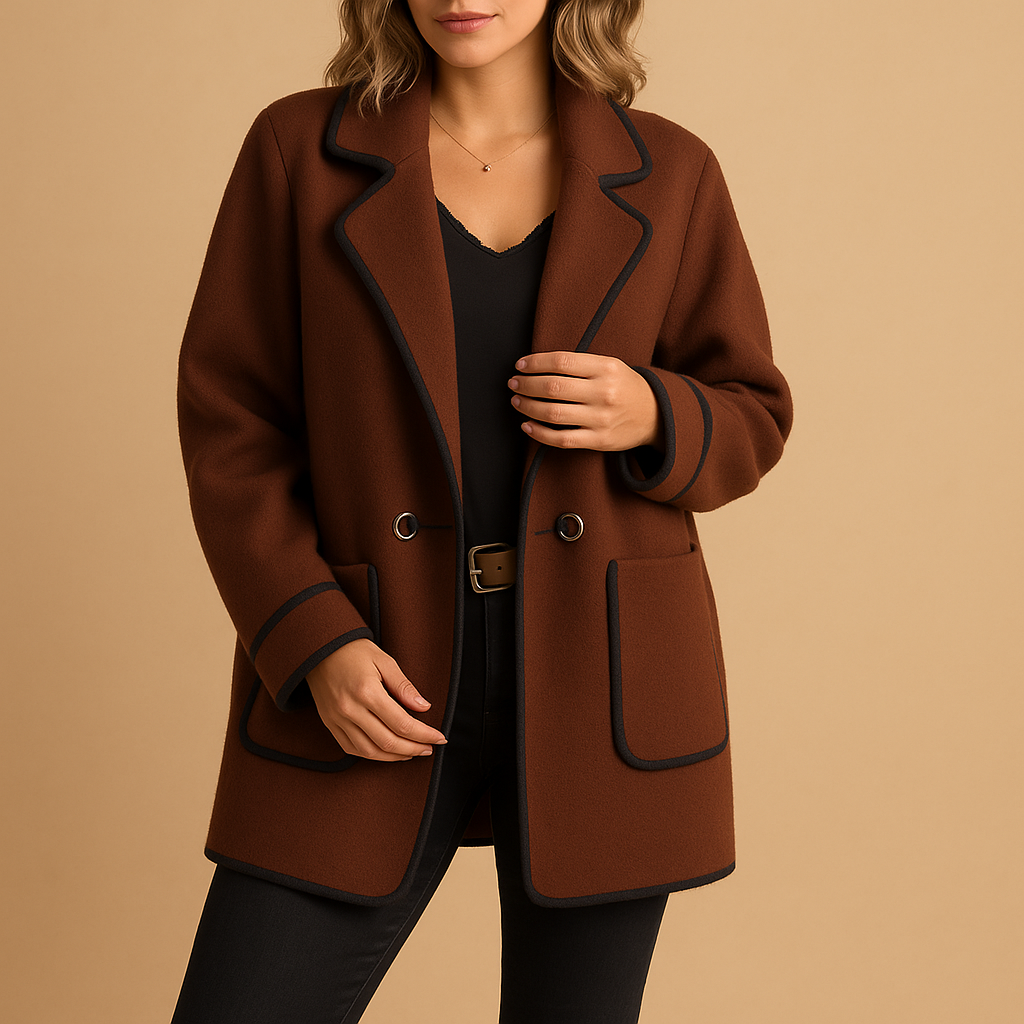 Blazer femme doublé en mélange de laine coupe décontractée pour la saison automnale