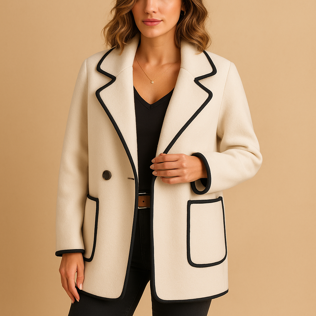 Blazer femme doublé en mélange de laine coupe décontractée pour la saison automnale