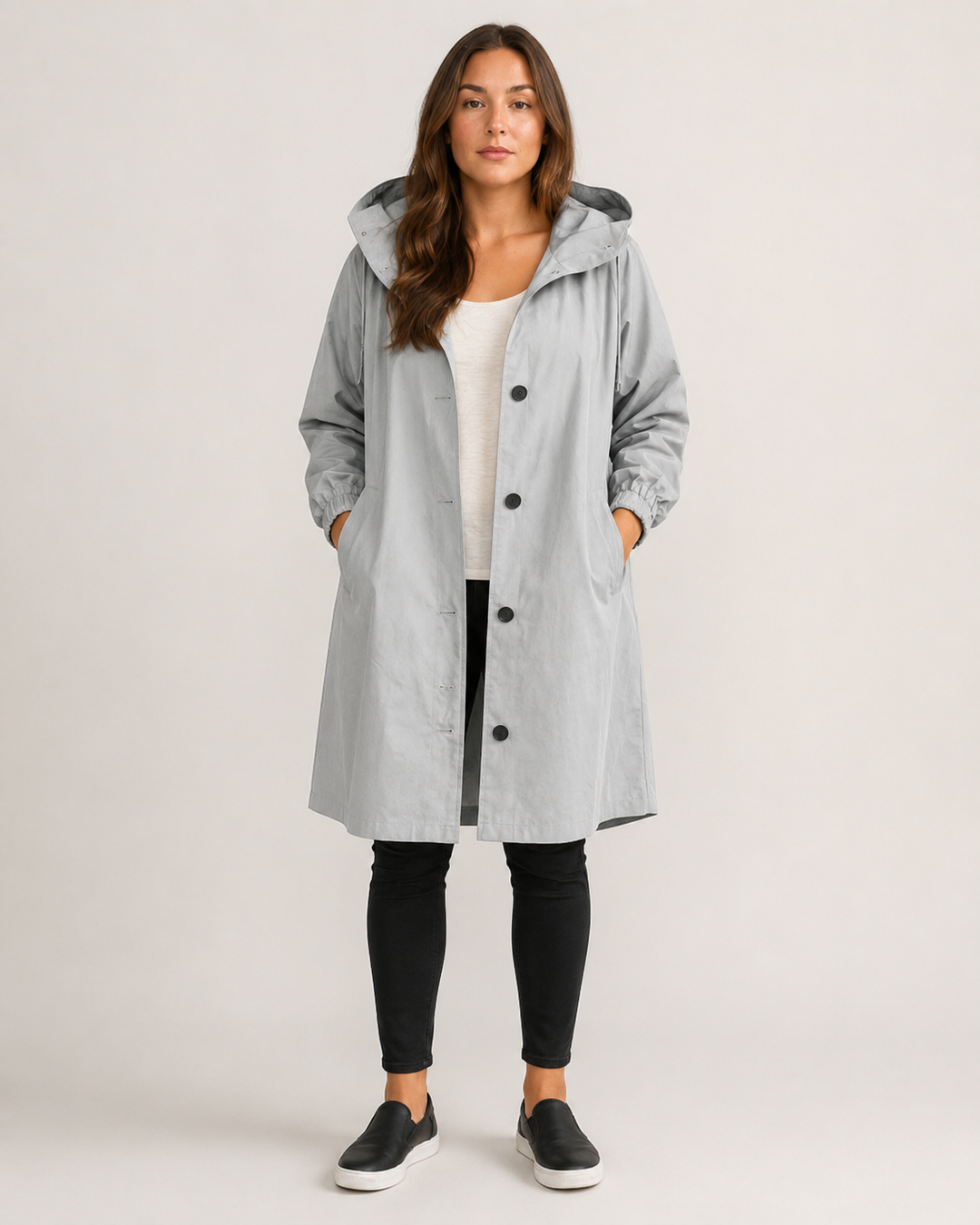 Veste imperméable femme mi-longue légère, coupe cintrée, pour l'automne, longueur à mi-cuisse
