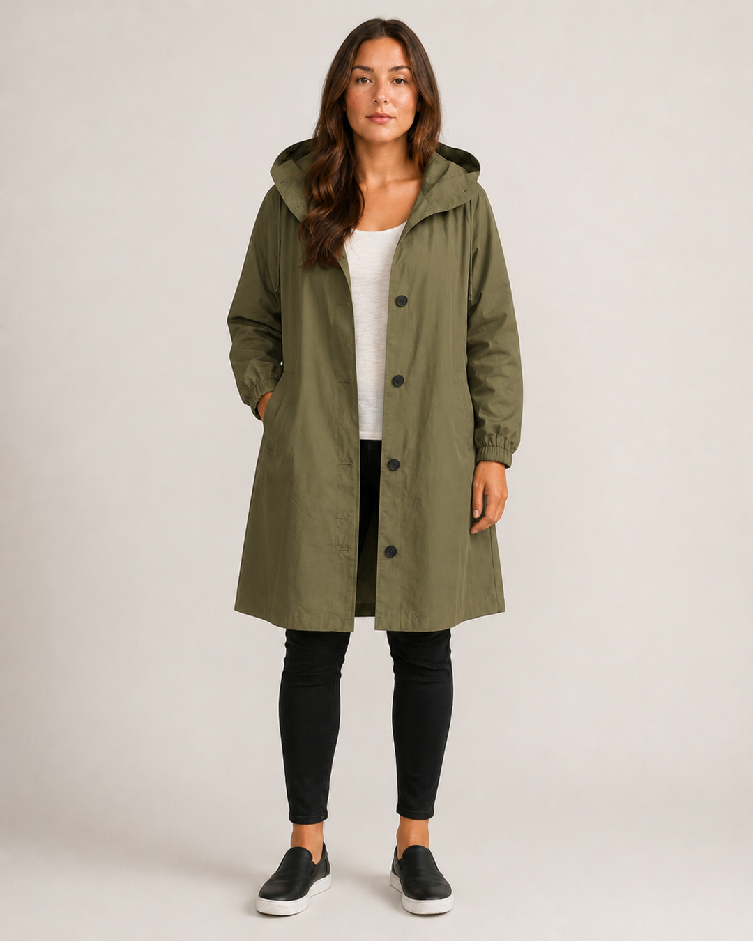 Veste imperméable femme mi-longue légère, coupe cintrée, pour l'automne, longueur à mi-cuisse