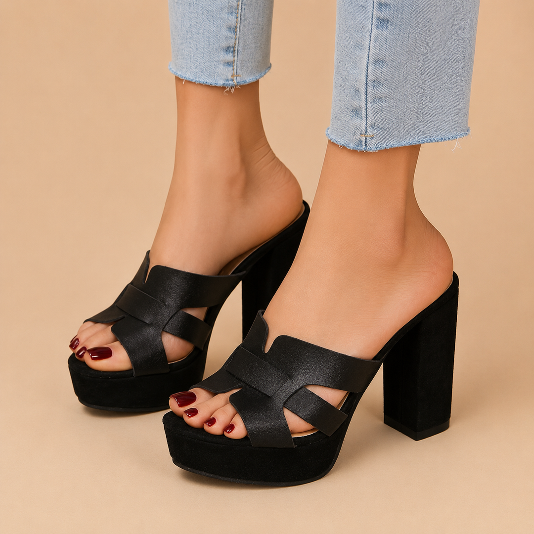 Talons femme confort en cuir synthétique à plateforme et talon bloc pour été élégant et stable