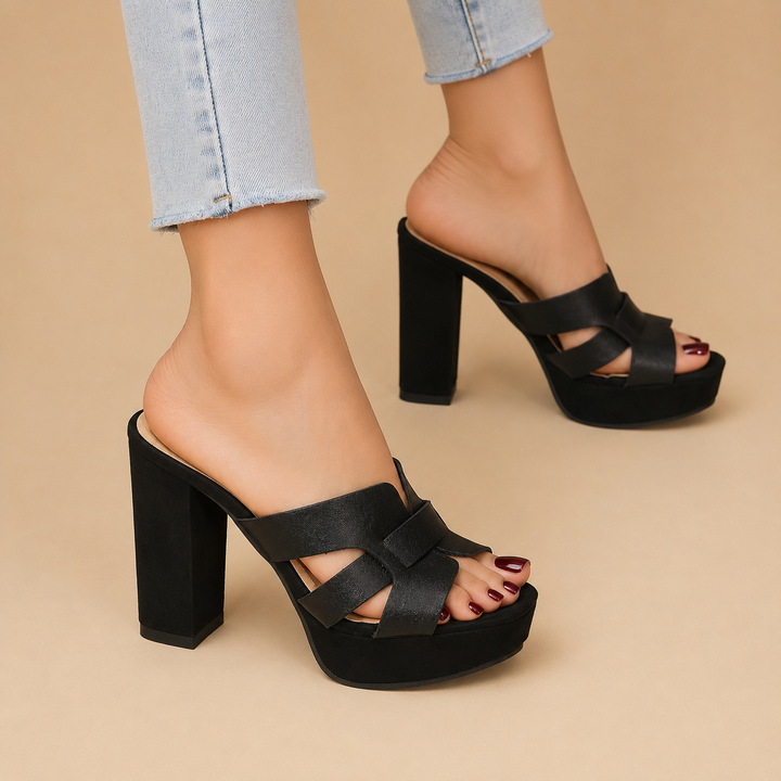 Talons femme confort en cuir synthétique à plateforme et talon bloc pour été élégant et stable