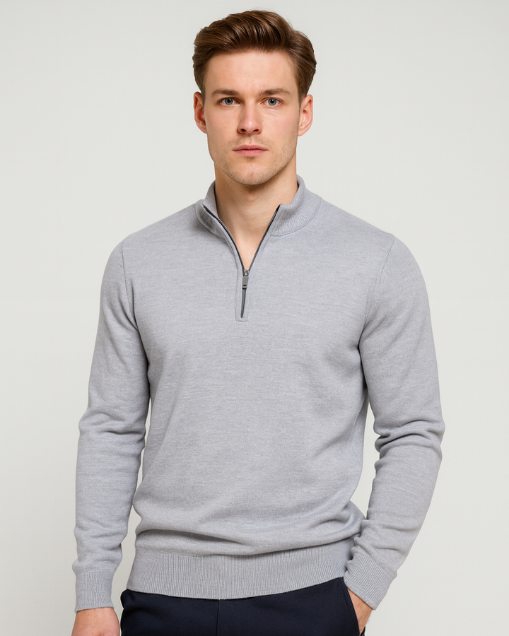 Pull homme en coton à demi-zip, col montant côtelé, modèle automnal