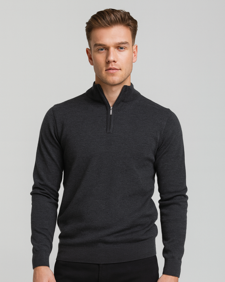 Pull homme en coton à demi-zip, col montant côtelé, modèle automnal