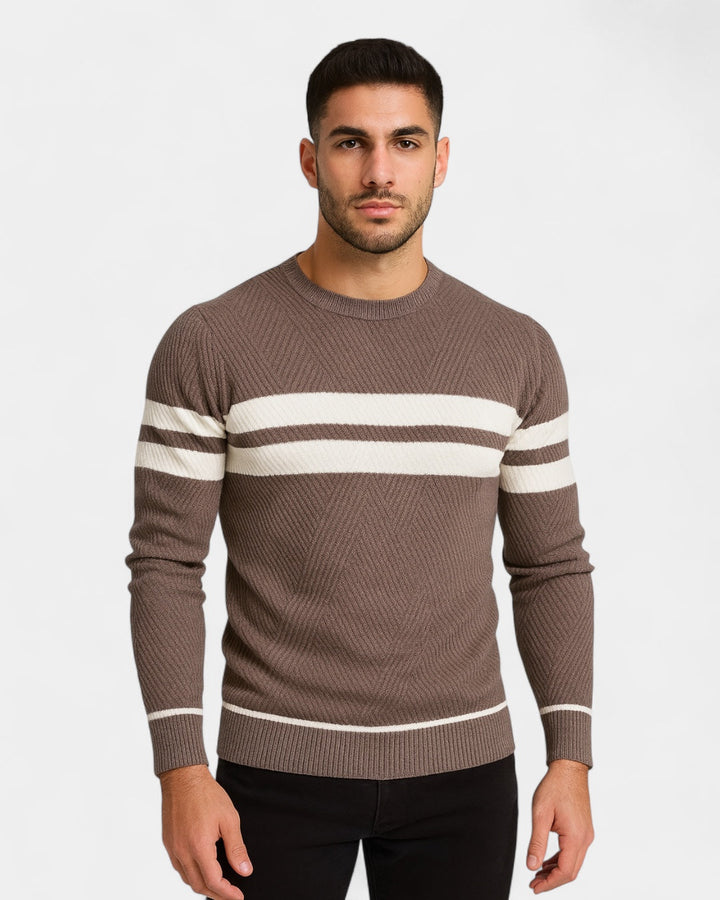 Pull homme en coton rayé à col rond, coupe slim, pour l’automne