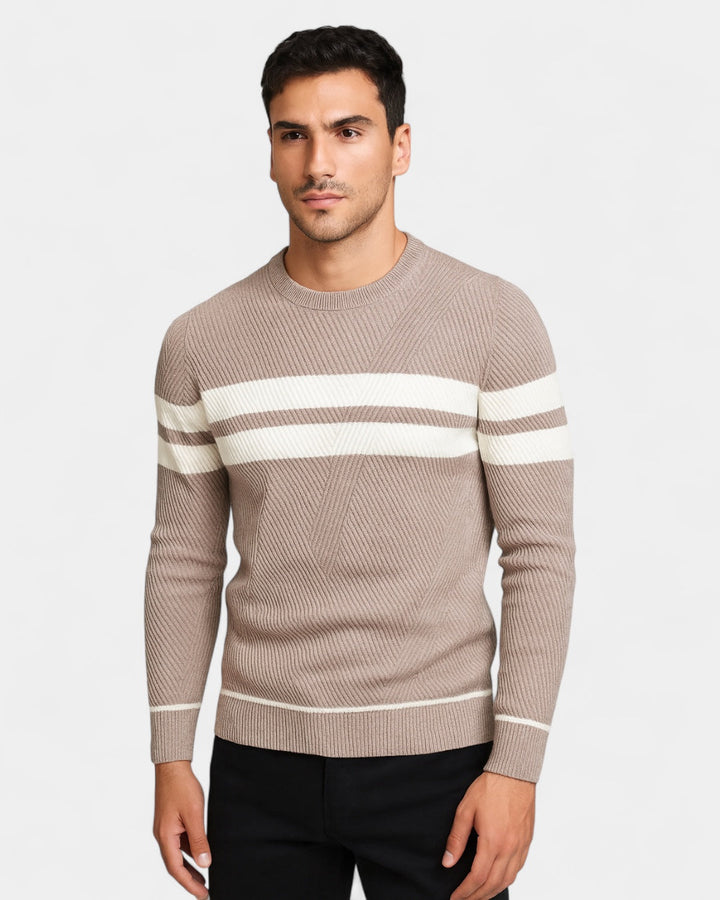 Pull homme en coton rayé à col rond, coupe slim, pour l’automne