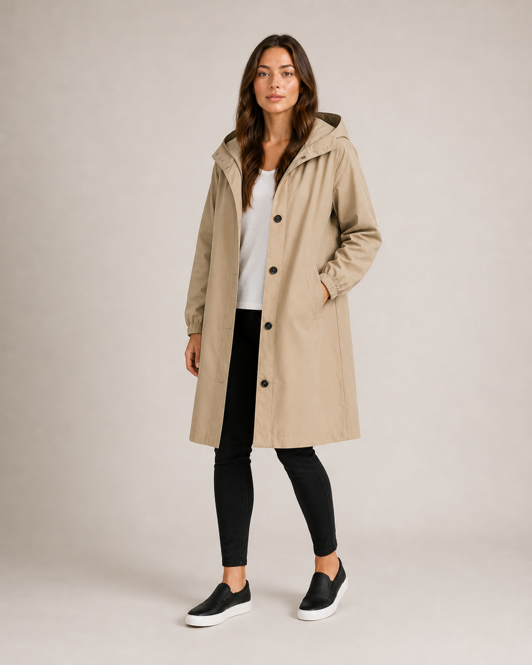 Veste imperméable femme mi-longue légère, coupe cintrée, pour l'automne, longueur à mi-cuisse