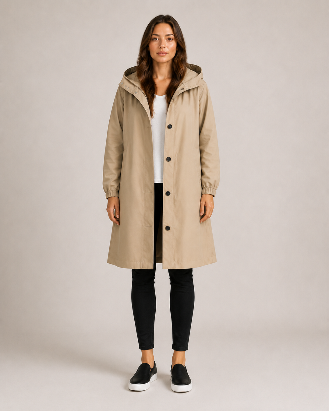 Veste imperméable femme mi-longue légère, coupe cintrée, pour l'automne, longueur à mi-cuisse