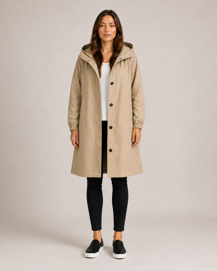Veste imperméable femme mi-longue légère, coupe cintrée, pour l'automne, longueur à mi-cuisse