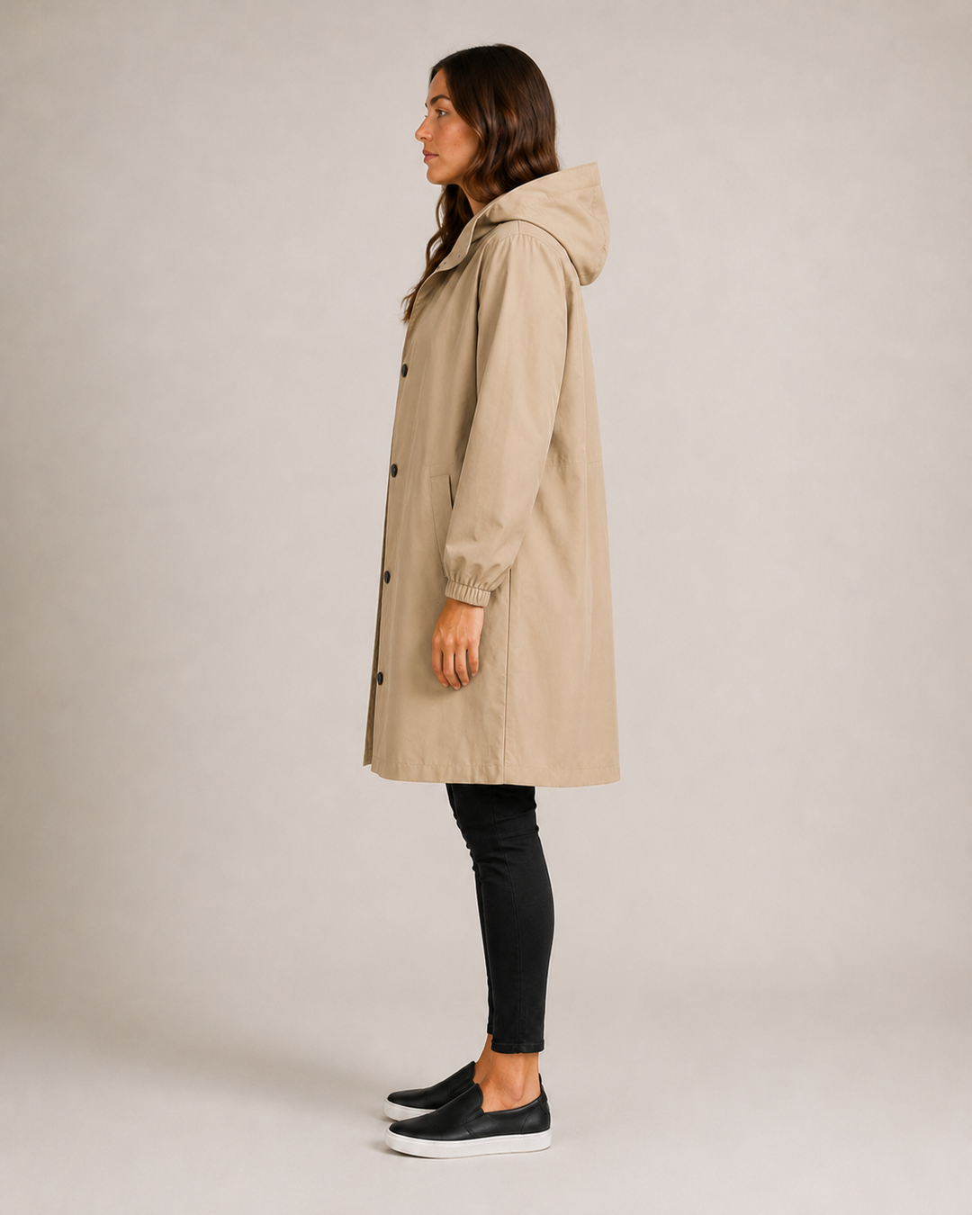 Veste imperméable femme mi-longue légère, coupe cintrée, pour l'automne, longueur à mi-cuisse