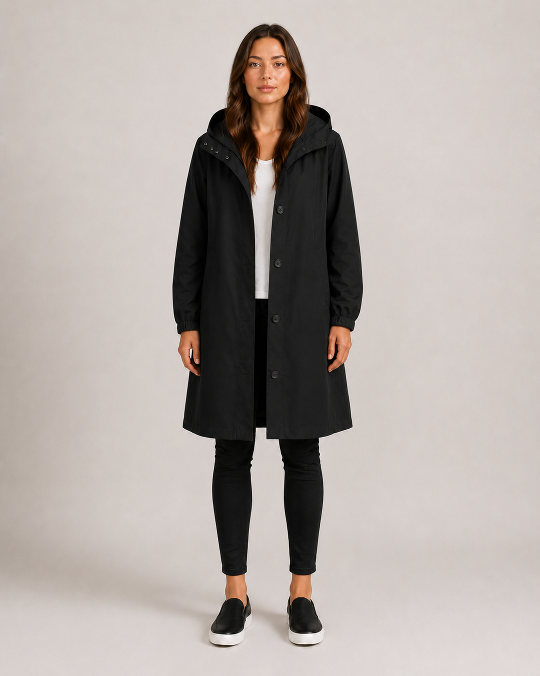 Veste imperméable femme mi-longue légère, coupe cintrée, pour l'automne, longueur à mi-cuisse