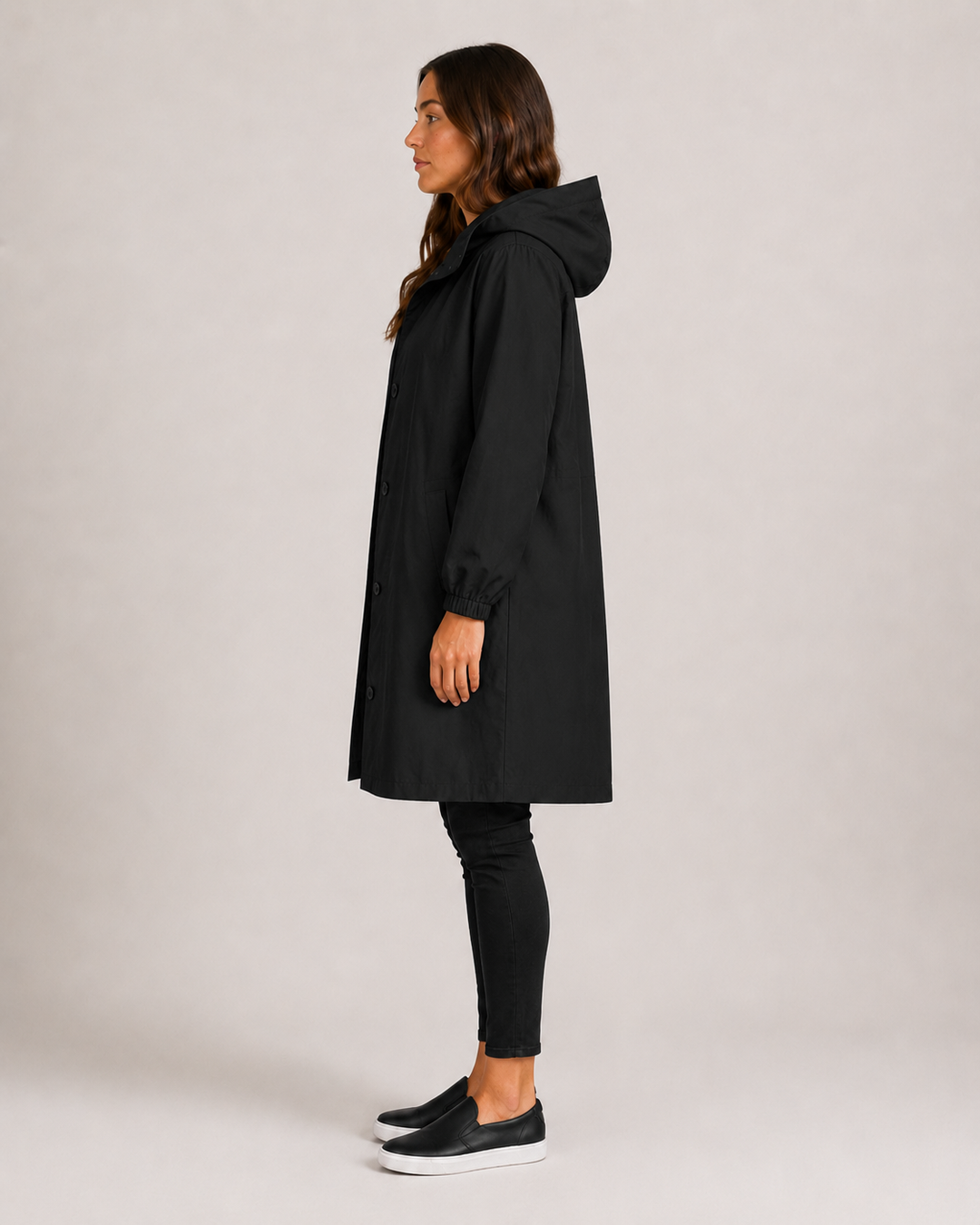 Veste imperméable femme mi-longue légère, coupe cintrée, pour l'automne, longueur à mi-cuisse