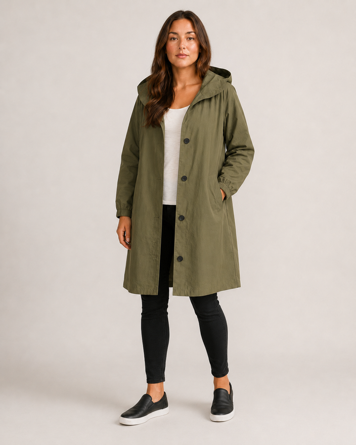 Veste imperméable femme mi-longue légère, coupe cintrée, pour l'automne, longueur à mi-cuisse