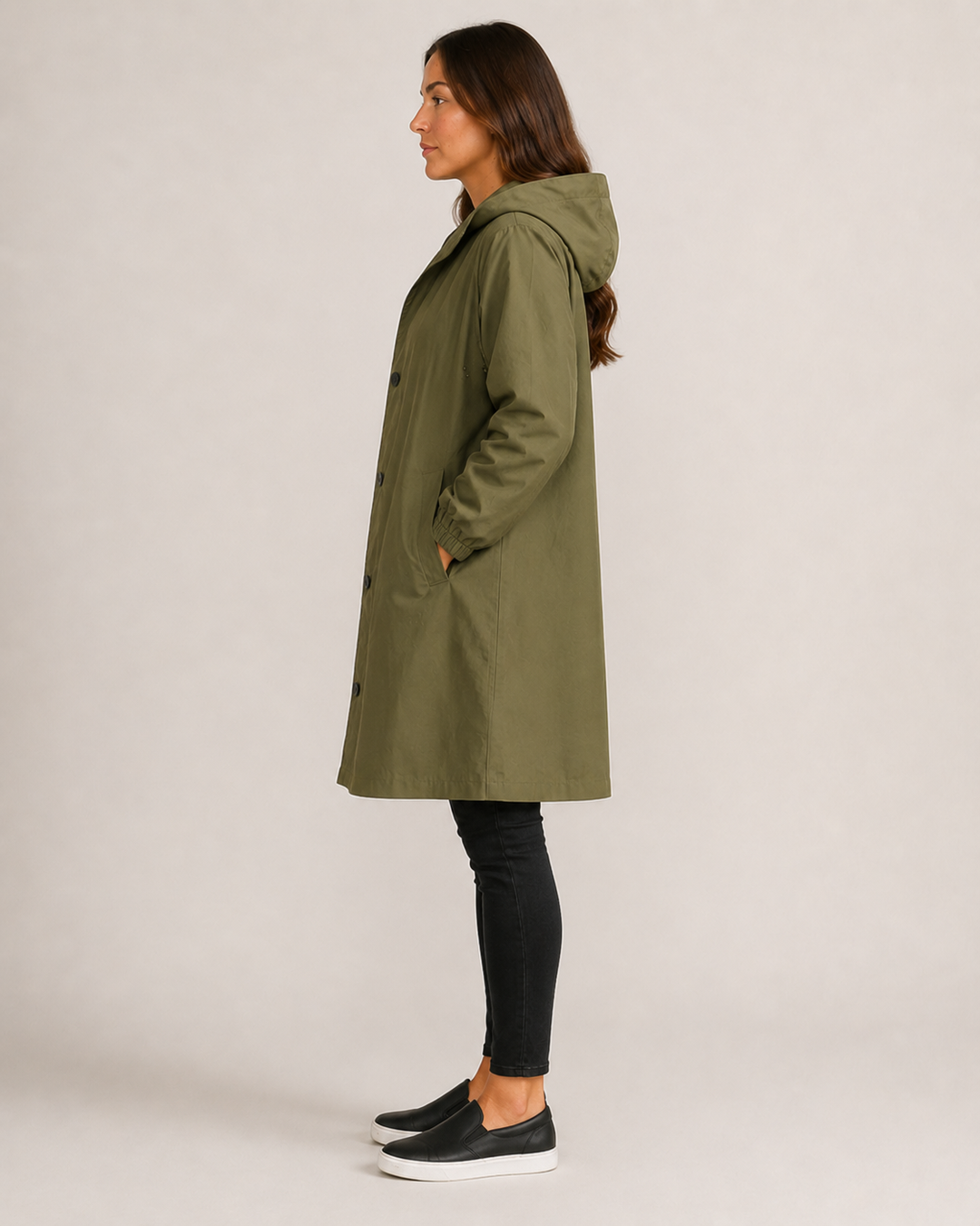 Veste imperméable femme mi-longue légère, coupe cintrée, pour l'automne, longueur à mi-cuisse