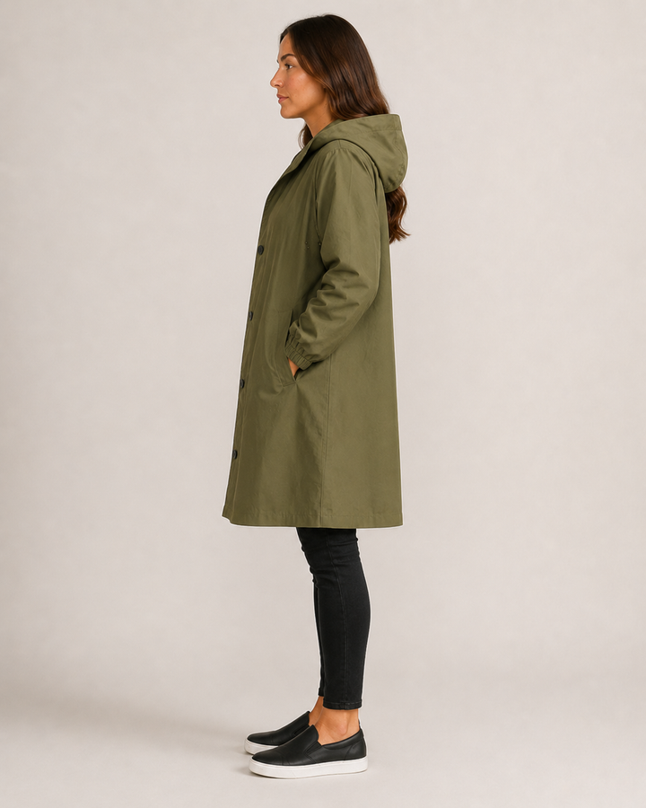Veste imperméable femme mi-longue légère, coupe cintrée, pour l'automne, longueur à mi-cuisse