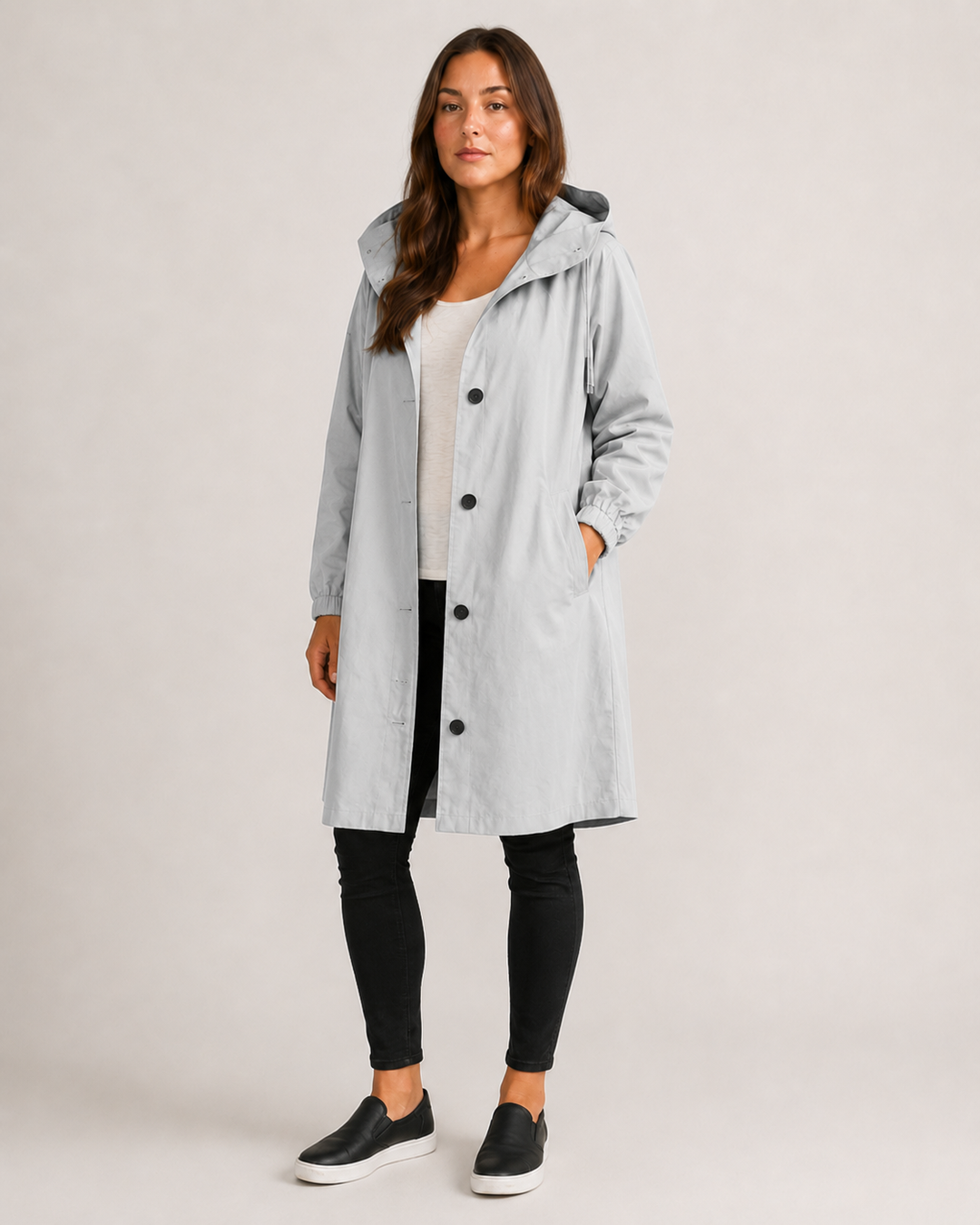 Veste imperméable femme mi-longue légère, coupe cintrée, pour l'automne, longueur à mi-cuisse