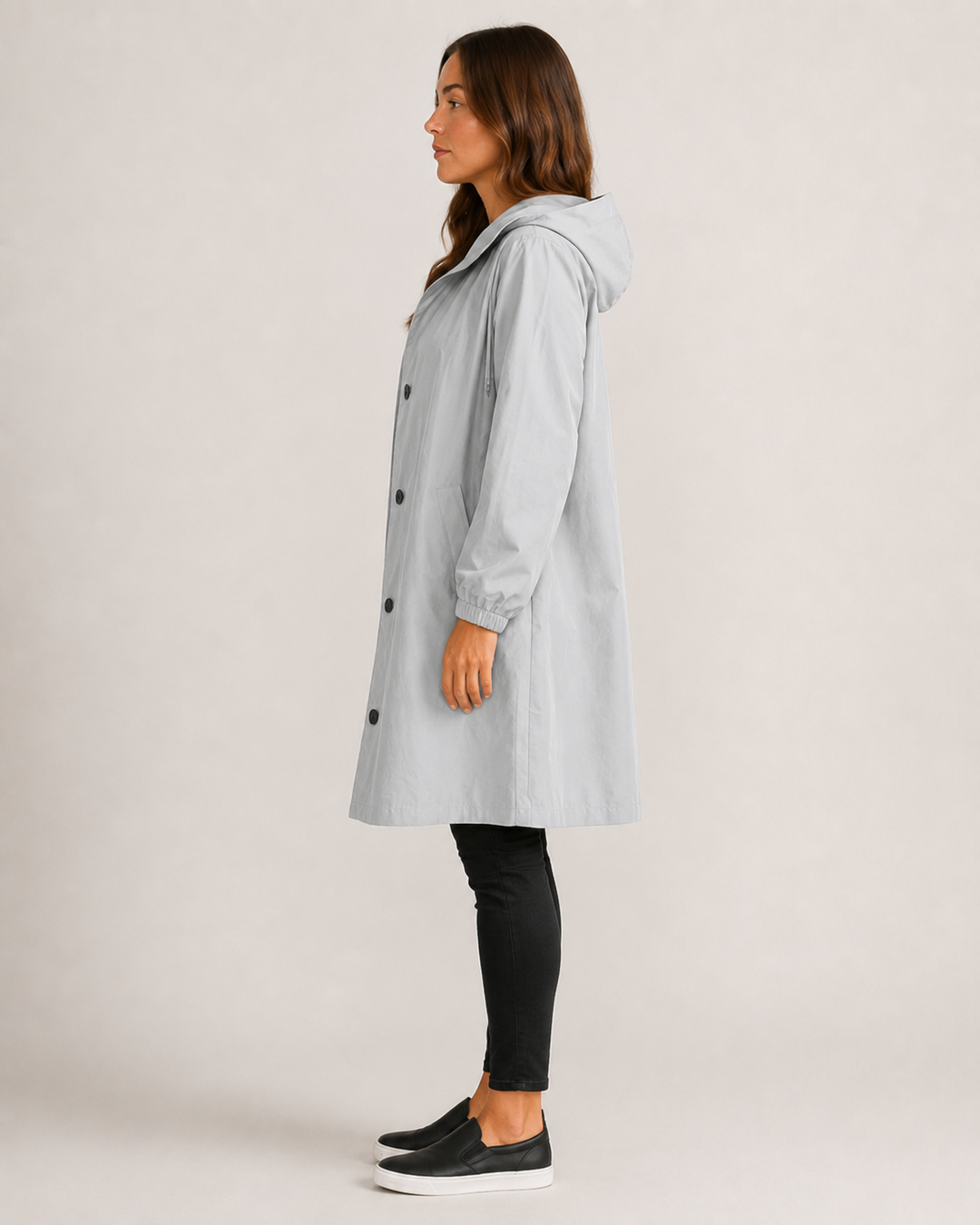 Veste imperméable femme mi-longue légère, coupe cintrée, pour l'automne, longueur à mi-cuisse
