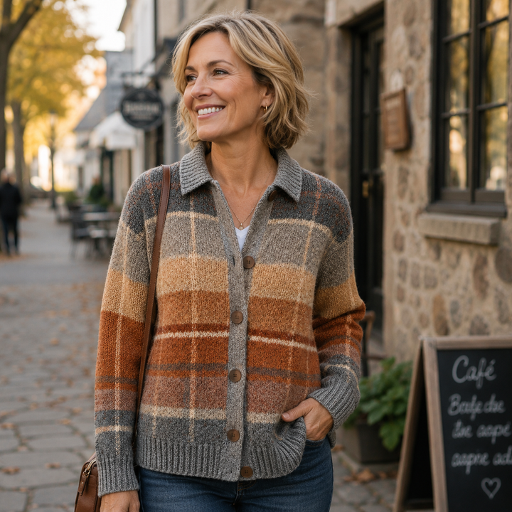 Gilet femme à carreaux à boutons pour l'automne, couche de transition élégante