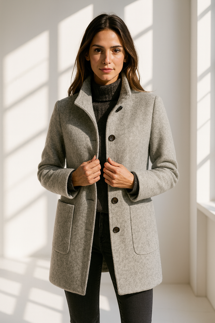 Veste automnale en laine pour femme, à col montant, élégante et droite