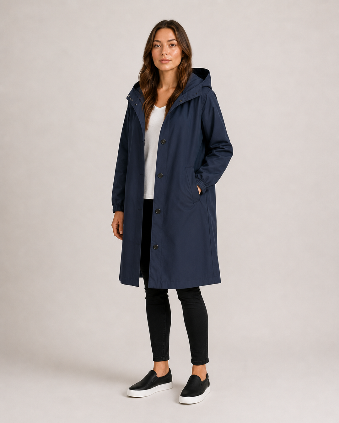 Veste imperméable femme mi-longue légère, coupe cintrée, pour l'automne, longueur à mi-cuisse