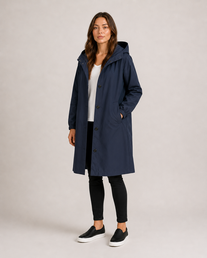 Veste imperméable femme mi-longue légère, coupe cintrée, pour l'automne, longueur à mi-cuisse