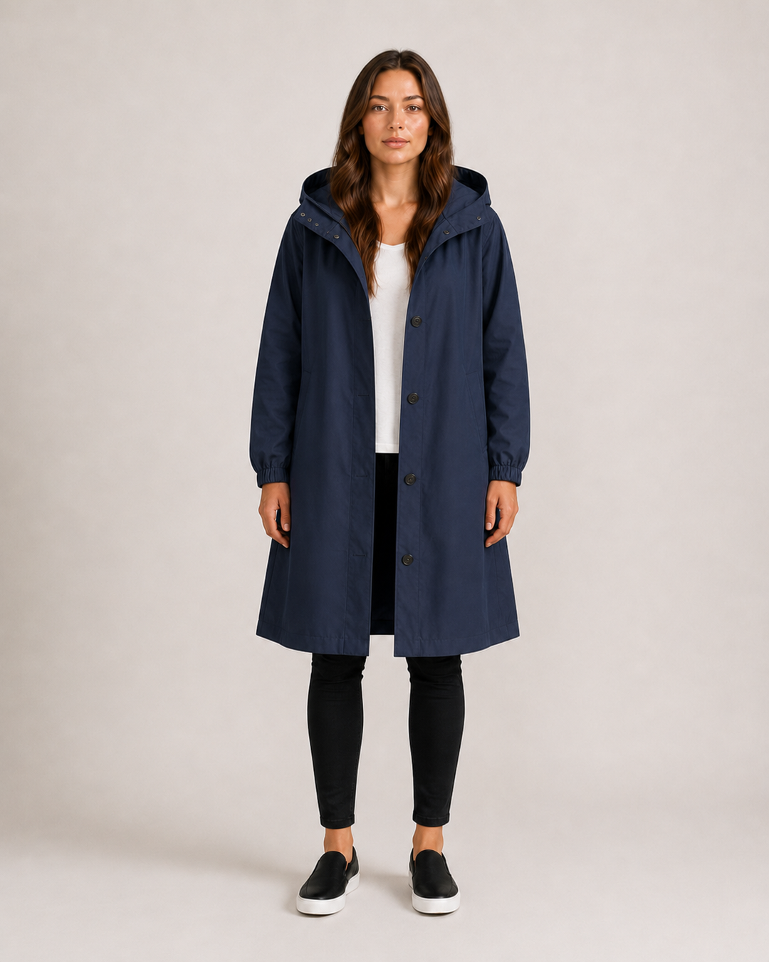 Veste imperméable femme mi-longue légère, coupe cintrée, pour l'automne, longueur à mi-cuisse