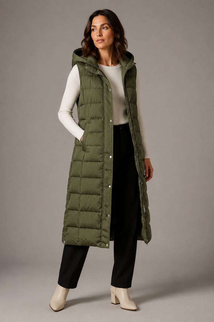 Gilet long pour femme à capuche pour l'automne, veste chaude sans manches