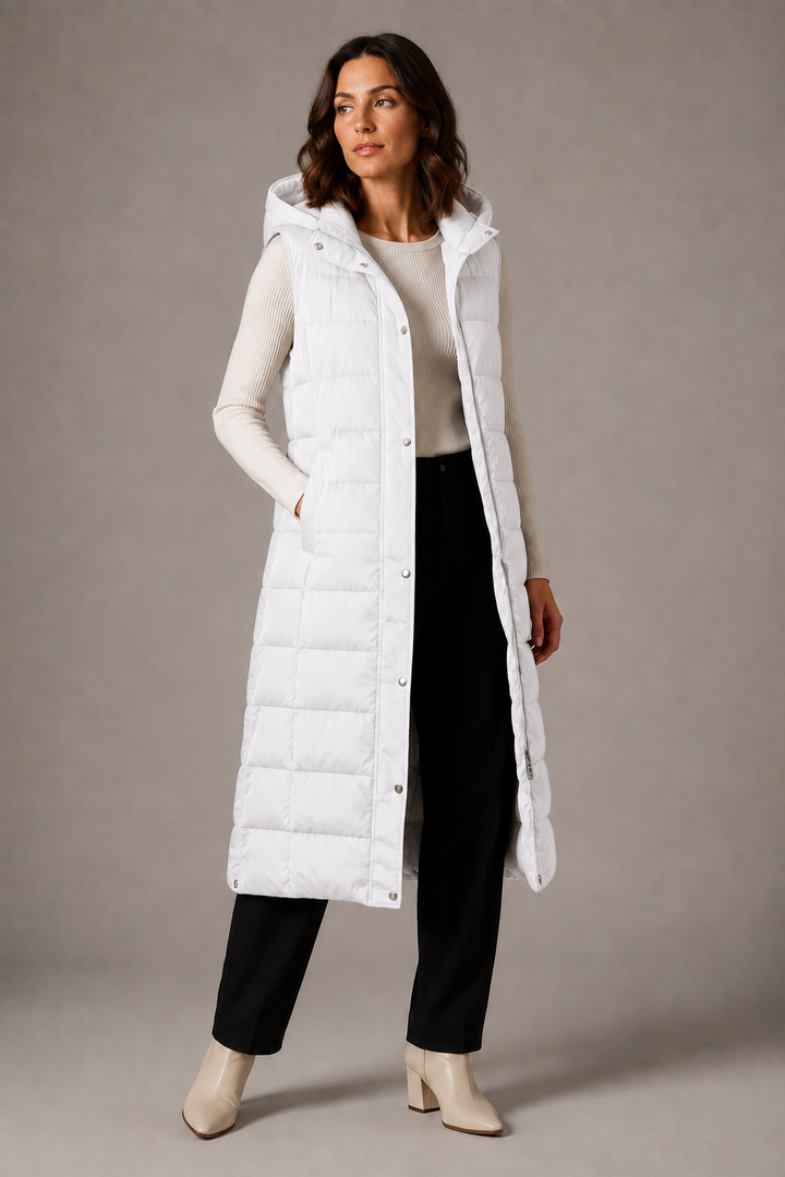 Gilet long pour femme à capuche pour l'automne, veste chaude sans manches