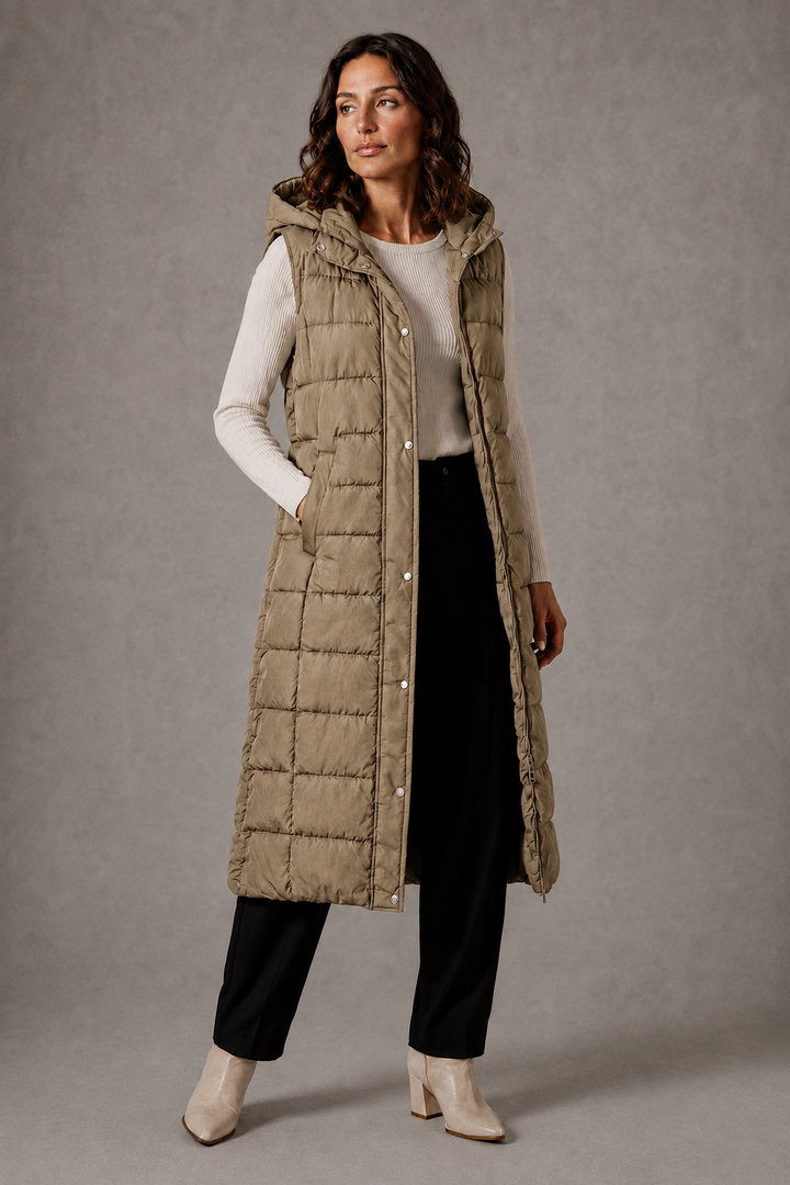 Gilet long pour femme à capuche pour l'automne, veste chaude sans manches