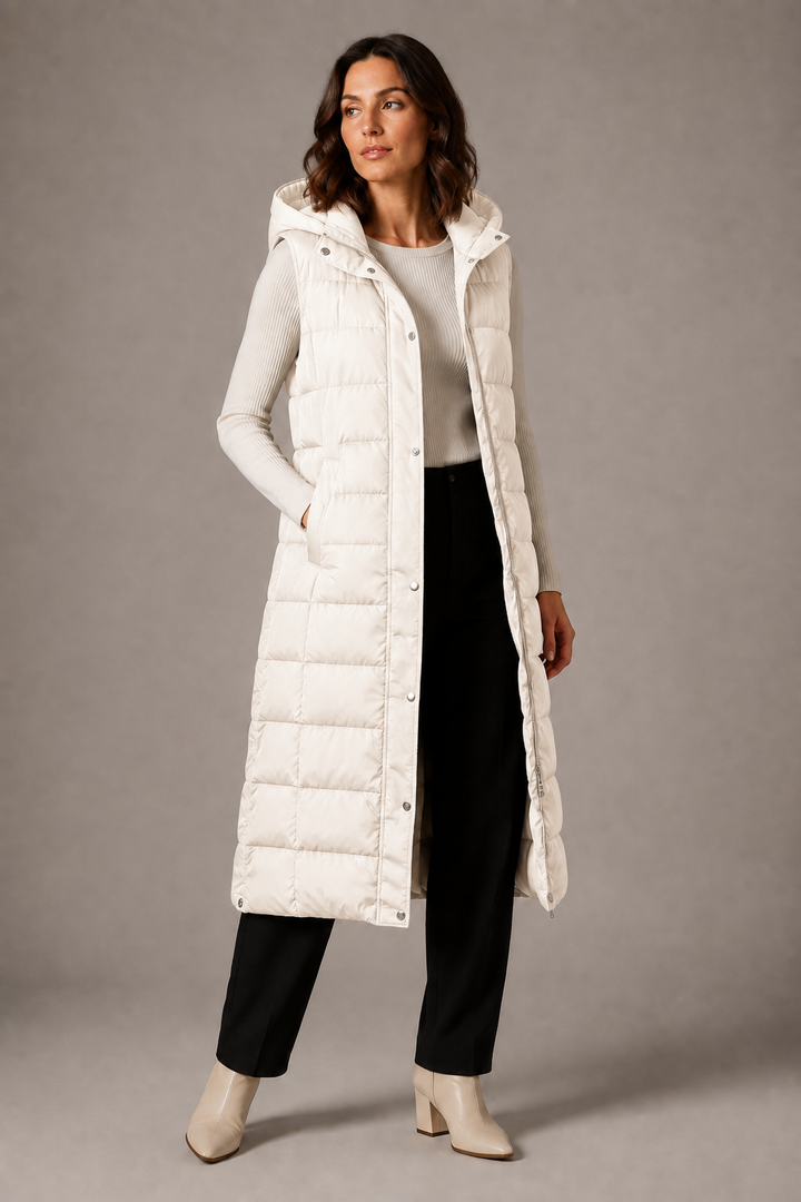 Gilet long pour femme à capuche pour l'automne, veste chaude sans manches
