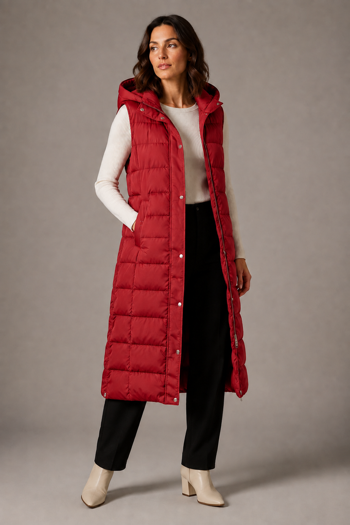 Gilet long pour femme à capuche pour l'automne, veste chaude sans manches