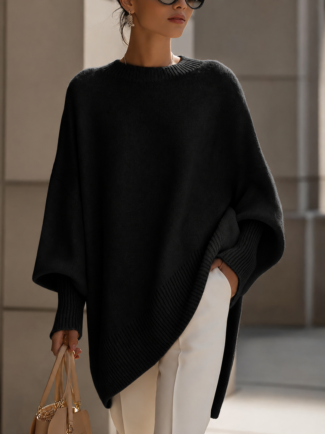 Pull-over pour femme oversize en maille à côtes pour l'automne, coupe ample
